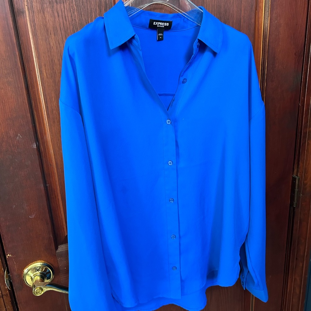 Express cobalt royalties blue relaxed boyfriend button-down blouse